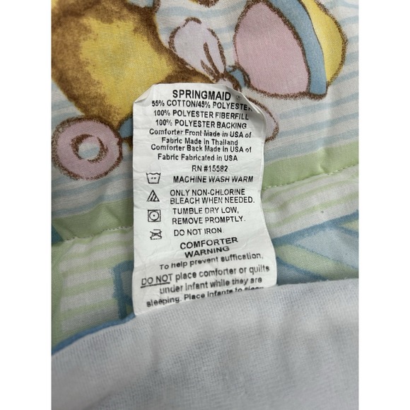 Vintage 90s Springmaid Baby Quilt Alphabet Blocks Blue Jeans Teddy Cottagecore - Picture 6 of 7